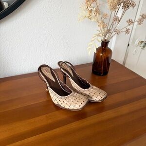 Schutz eyelet light pink and brown heels